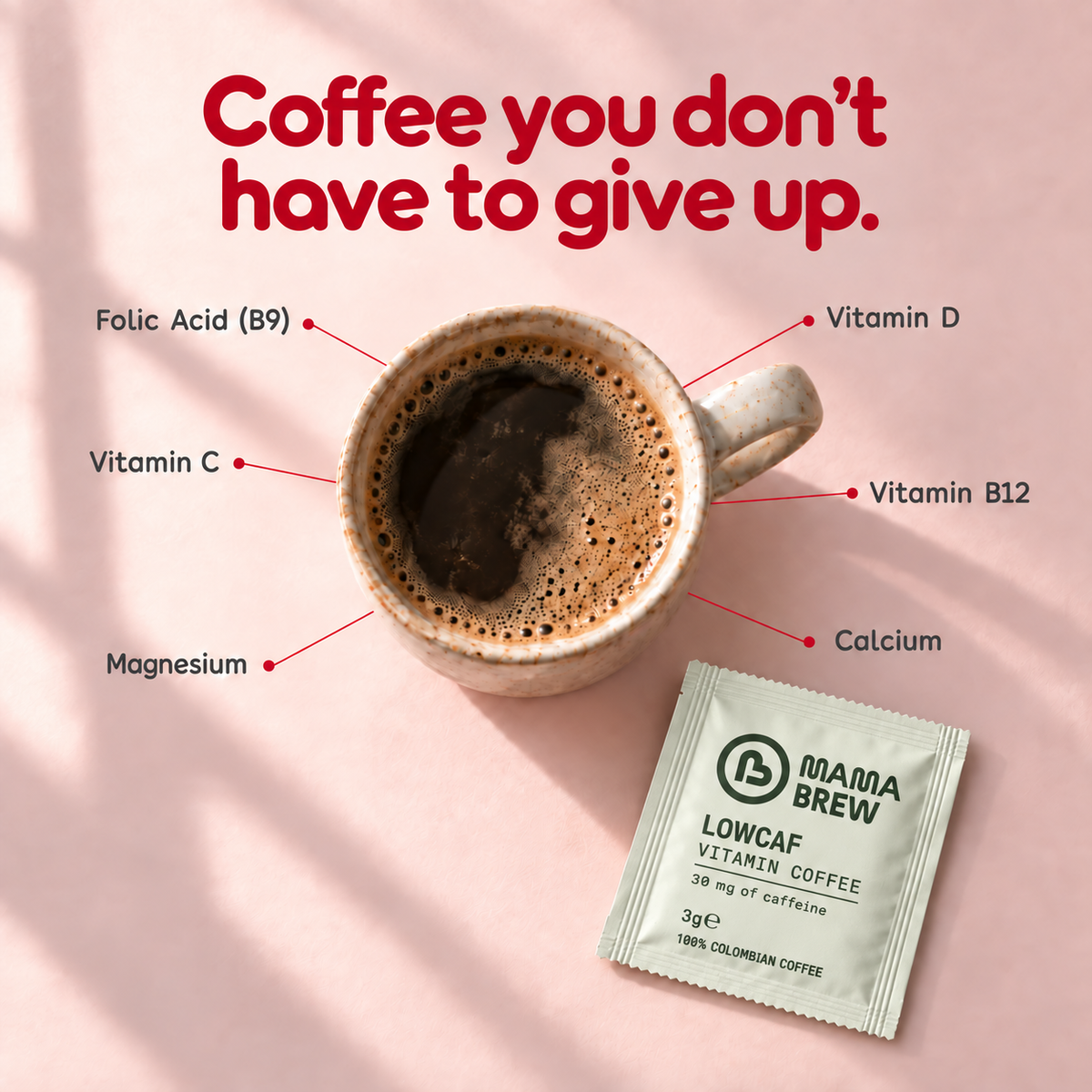 Mama Brew Low Caff coffee for pregnancy and breastfeeding, 30mg caffeine
