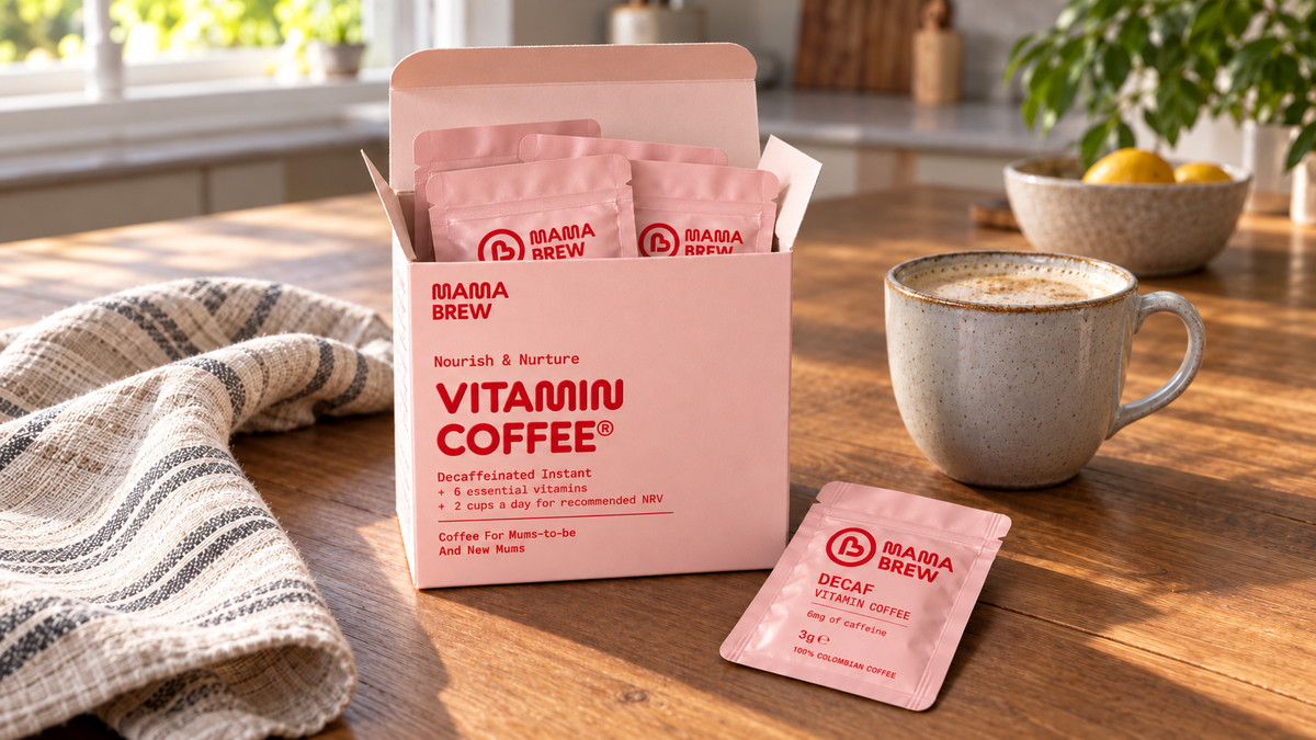 Mama Brew Decaf coffee for pregnancy and breastfeeding, under 6mg caffeine