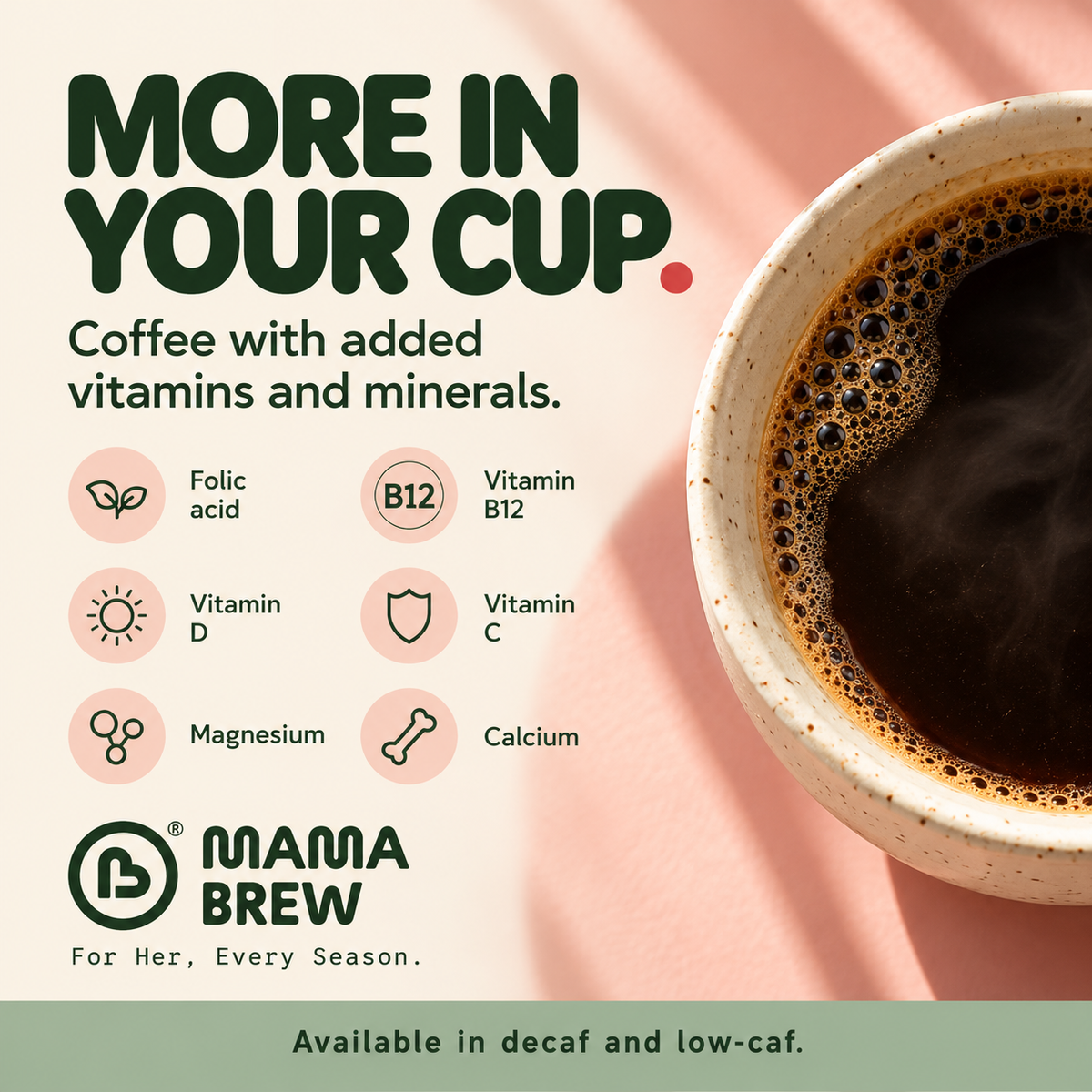 Mama Brew Low Caff coffee for pregnancy and breastfeeding, 30mg caffeine