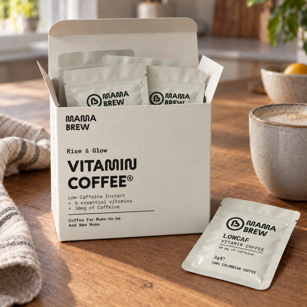Mama Brew Low Caff coffee for pregnancy and breastfeeding, 30mg caffeine