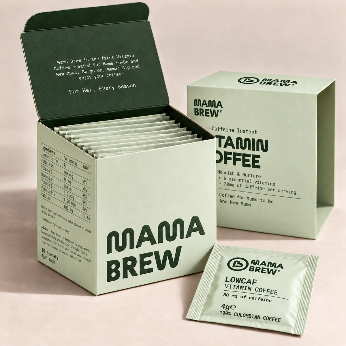 Mama Brew Low Caff coffee for pregnancy and breastfeeding, 30mg caffeine